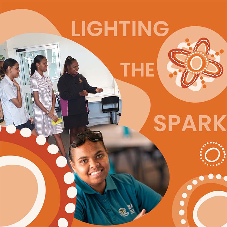 Lighting the Spark digital design with a photo of 4 young women.