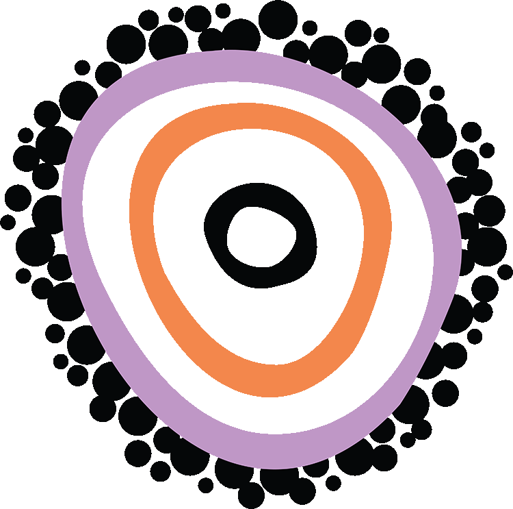 A black, orange and purple organic circle icon.