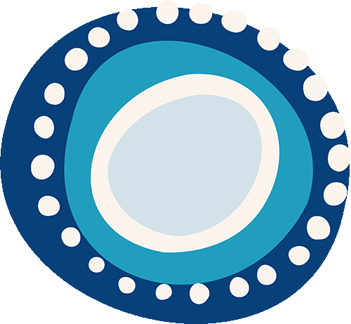 A light and dark blue organic circle icon.