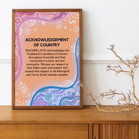 Aboriginal designed Acknowledgement to Country Poster displayed on a bench