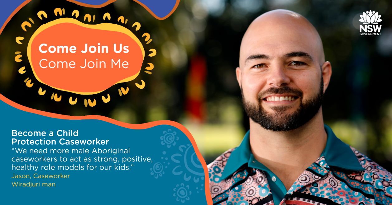 A picture of a man smiling. There is text saying 'Come Join Us, Come Join Me' over orange organic circles.