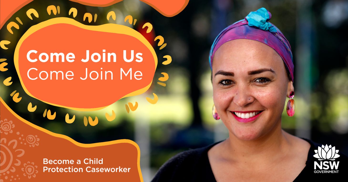 A picture of a woman with smiling. There is text saying 'Come Join Us, Come Join Me' over orange organic circles.