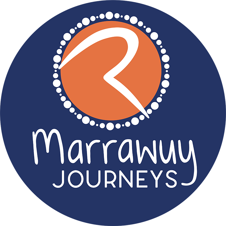 An orange and dark blue circular logo saying 'Marrawuy Journeys".