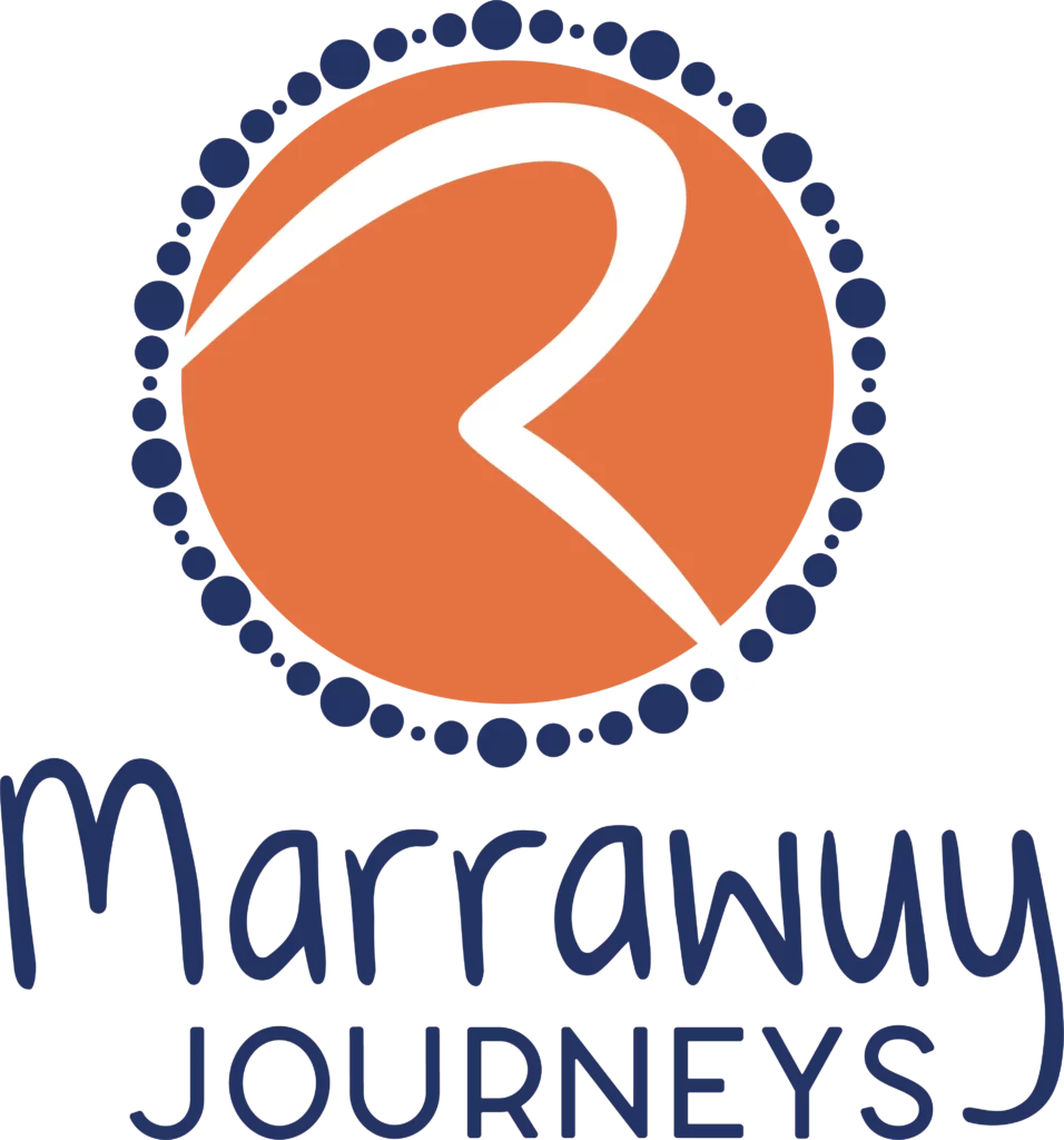 An orange and blue circular logo saying 'Marrawuy Journeys".