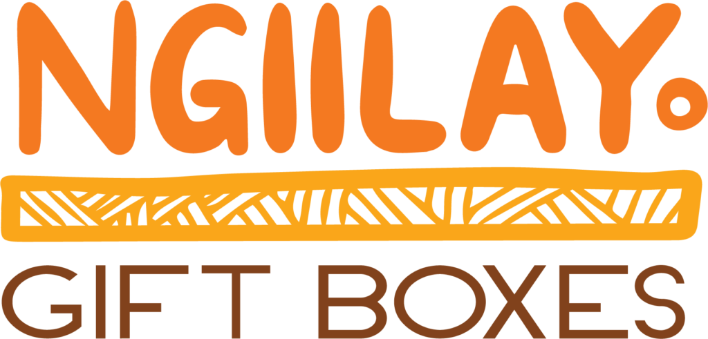 Orange, yellow and brown Ngiilay horizontal logo