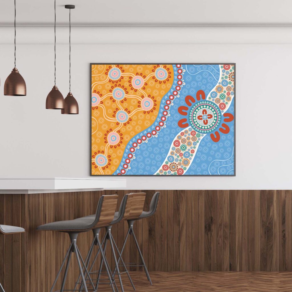 An office space with an Aboriginal artwork on the wall or UOW