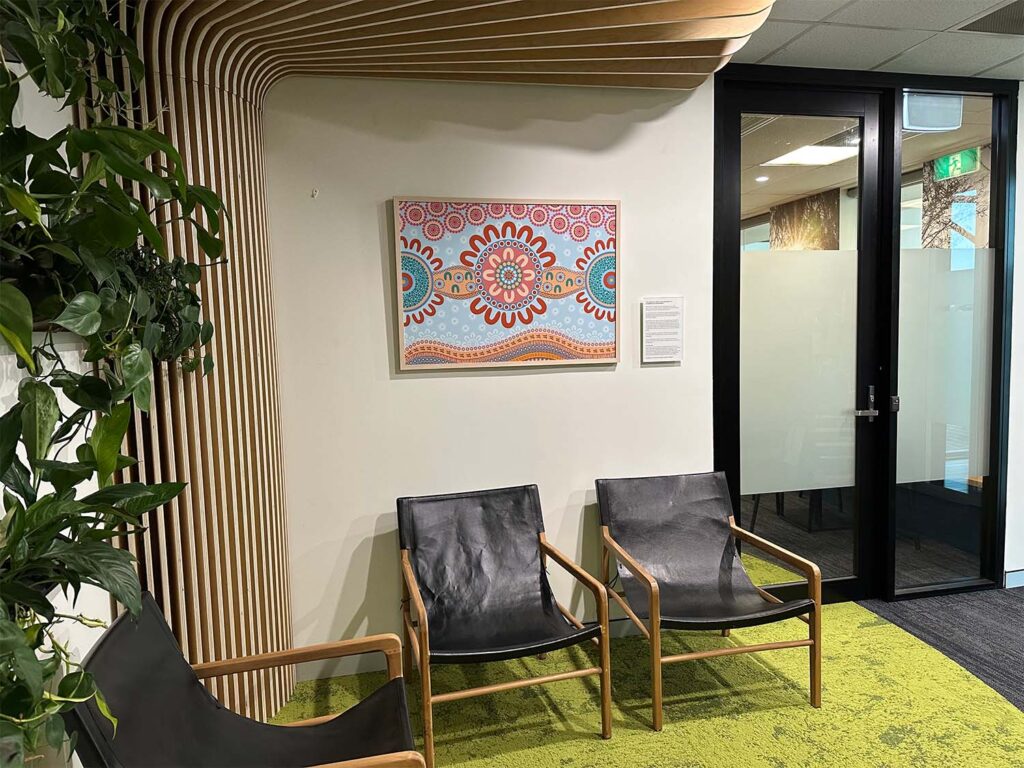 An office with an Aboriginal artwork on the wall