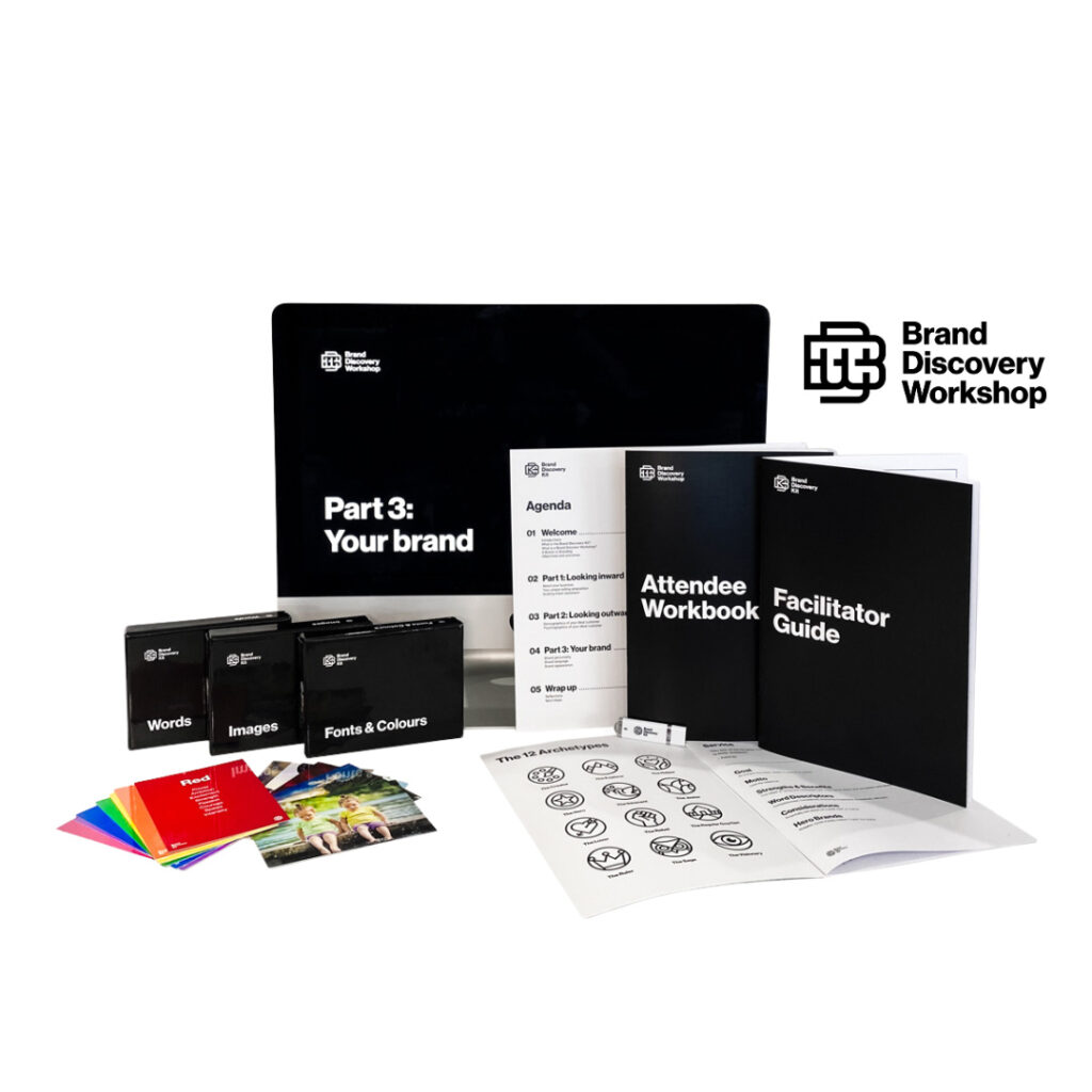 A photo of the brand discovery workshop kit